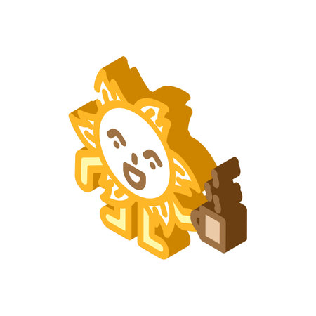 cup coffee cute sun character isometric icon vector illustrationのイラスト素材