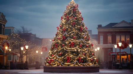 lights pine christmas treeの素材