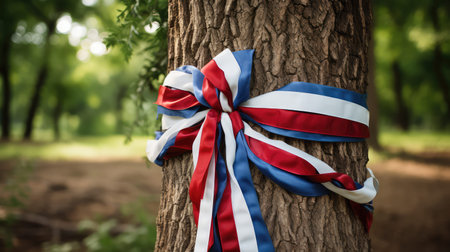 community red white and blue ribbonの素材