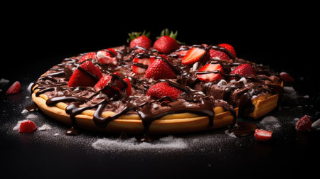 strawberries pizza on blackの素材