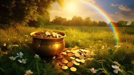 coins rainbow and goldの素材