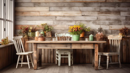 rustic table against wallの素材