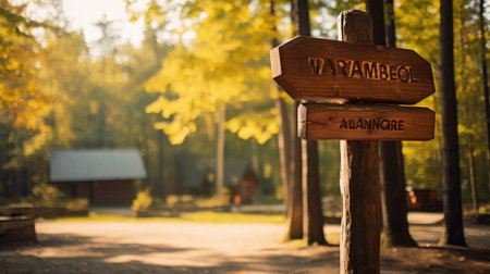 campground wooden road signの素材