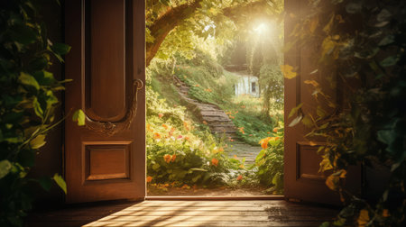 wooden opened doorの素材