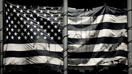 faded distressed black and white flagの素材