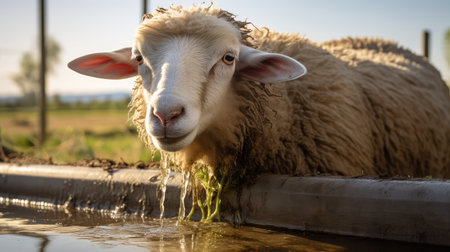 photo sheep drinking waterの素材