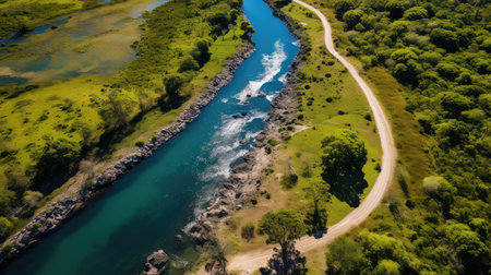 river aerial dirt roadの素材