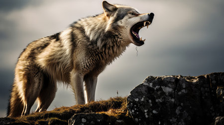 cliff grey wolf howlingの素材