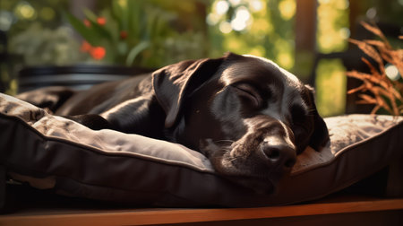 asleep cartoon black labradorの素材