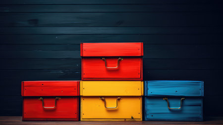 blue three boxes illustration yellow arrangement, visual appealing, design vibrant blue three boxesの素材