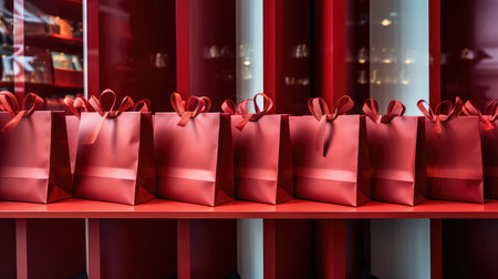 shopper red gift bag illustration shelf shade, choose present, festive vibrant shopper red gift bagの素材