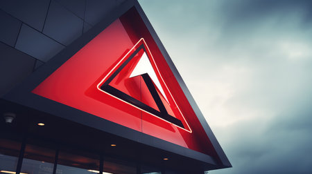 fast red triangle illustration food restaurant, iconic design, emblem signage fast red triangleの素材