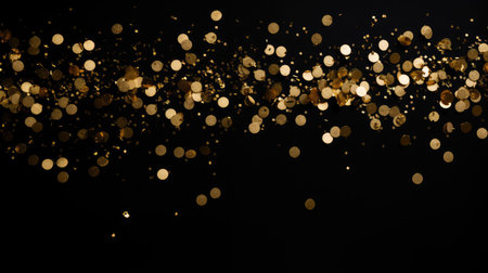 composition black background with gold confetti illustration simplicity arrangement, luxury celebration, festive chic composition black background with gold confettiの素材