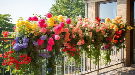balcony artificial plants illustration garden low, outdoor space, colorful blooms balcony artificial plantsの素材