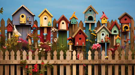 whimsical wooden fences illustration scene playful, simple charming, display unique whimsical wooden fencesの素材