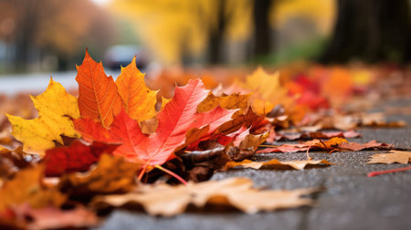 leaves fall leaf line illustration vibrant colorful, nature sidewalk, glossy red leaves fall leaf lineの素材
