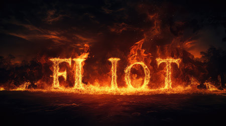 letters font on fire illustration bold sky, glow eerie, visual creative letters font on fireの素材