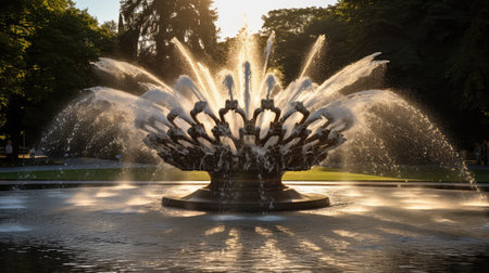 fountain water splash pattern illustration arcs curves, jets elegant, sunlight sparkling fountain water splash patternの素材