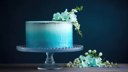 ombre blue and teal illustration flowers frosting, dessert seamless, appealing decoration ombre blue and tealの素材