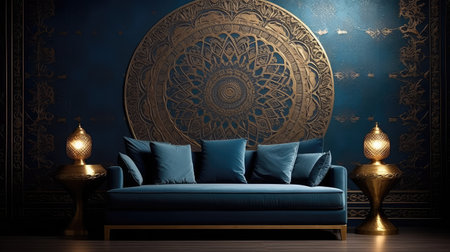 luxury blue and gold pattern illustration elegance stunning, light decor, interior style luxury blue and gold patternの素材