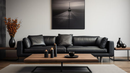 modern coffee couch illustration living room, sleek black, minimalist table modern coffee couchの素材