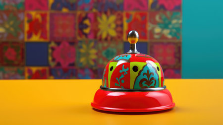 vibrant desk bell isolated illustration patterned background, plastic bright, hues fun vibrant desk bell isolatedの素材