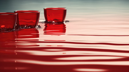 pool red cups in waterの素材