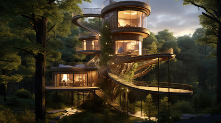 modern home with treesの素材