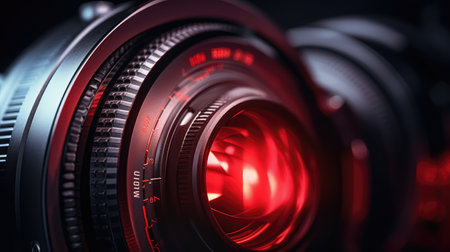 closeup camera with red lightの素材