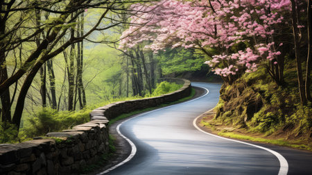 road blue ridge parkway springの素材
