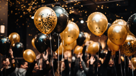 festive balloons black and goldの素材