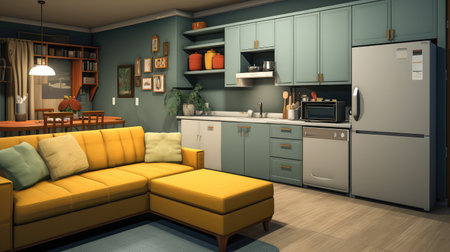 plan living room with kitchenの素材