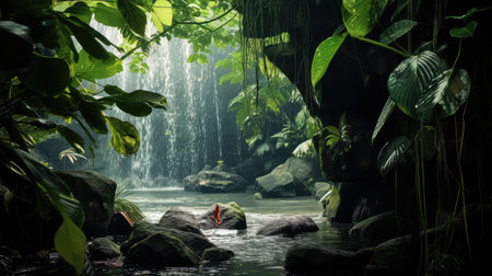 waterfall jungle leavesの素材