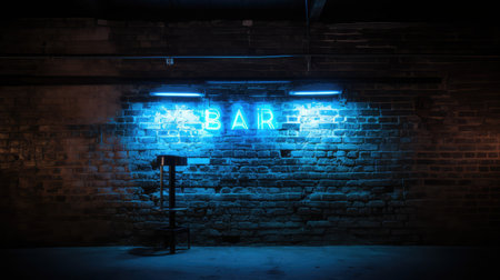 bar black brick wall neonの素材