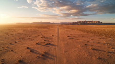 golden desert road aerialの素材