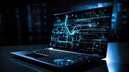 glowing black technology backgroundの素材