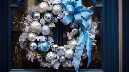 ribbons christmas blue and silverの素材