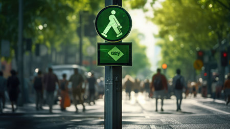 pedestrian road sign greenの素材