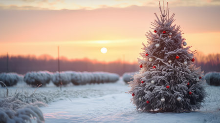 festive christmas tree farm with snowの素材