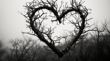 branches black and white heartの素材