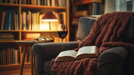 cozy wine and booksの写真素材