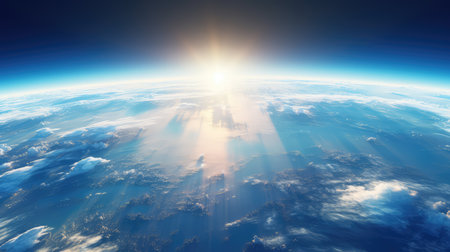 aerial sun and blue earthの写真素材