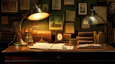 handwritten desk with paperの写真素材