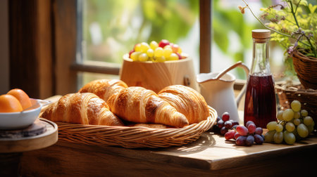 breakfast cafe croissan food backgroundの素材