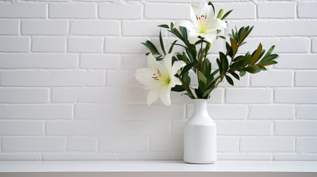 photograph white brick with flowersの素材