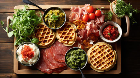 creative lunch waffle food backgroundの素材