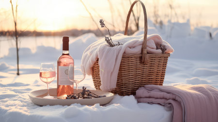 picnic wine on iceの素材