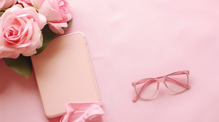 flatlay pink social mediaの素材