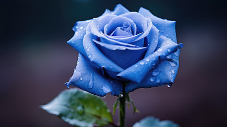morning single blue rose with stemの素材