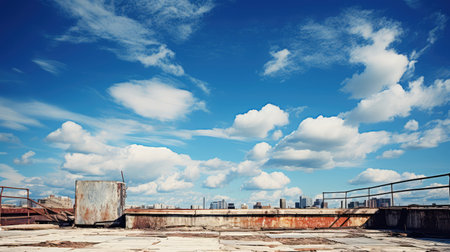 rooftop blue sky clouds grungeの素材